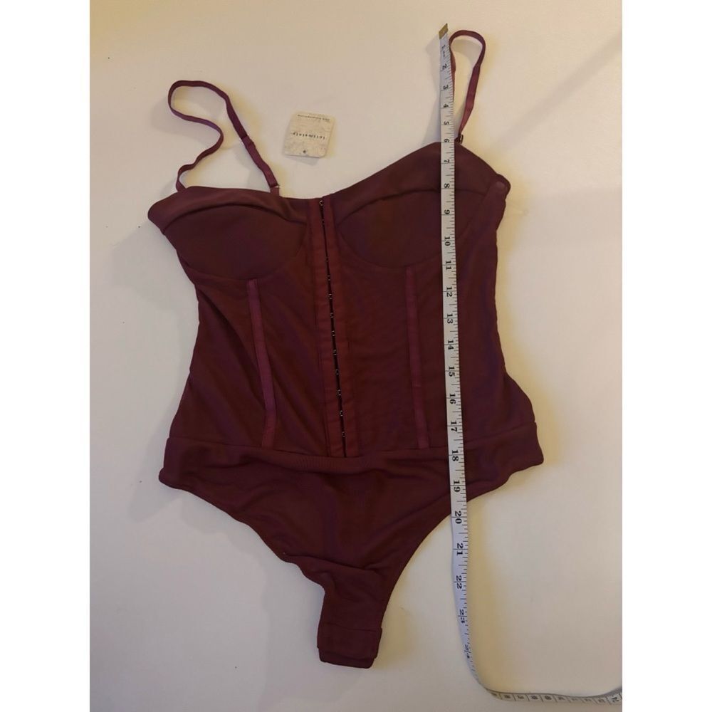 🆕 New With Tags FREE PEOPLE Night Rhythm Corset Bodysuit / Washed Maroon - Picture 11 of 13